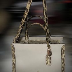 Coach Zoe Exotic Snakeskin Print Trim  Carryall Satchel  Chalk Cream Crossbody