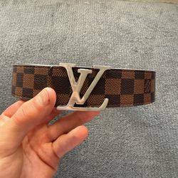 ($60) Brown Checkered LV Belt With Silver Buckle
