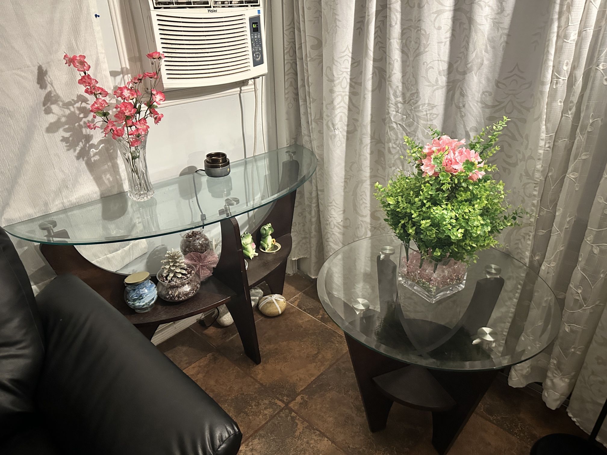 Glass Living Room Table Set 2 Pair Small And Large Glass Table