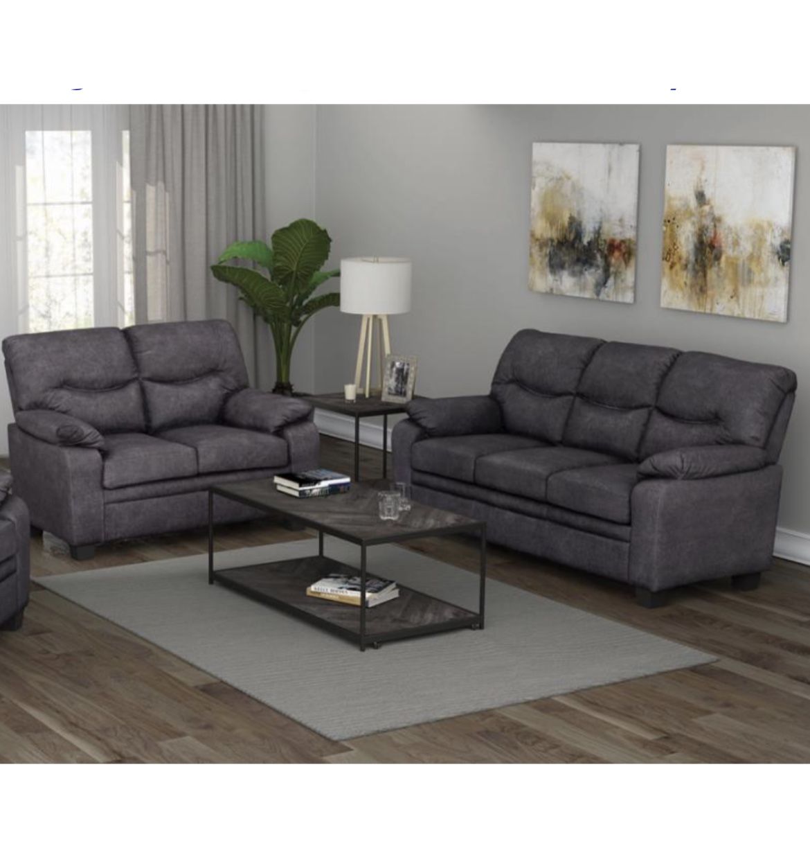 2 Piece Charcoal Grey Set Coated Microfiber On Sale Brand New In Box Firm Price $660