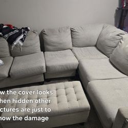 7 seating light grey sectional couch with storage ottoman 
