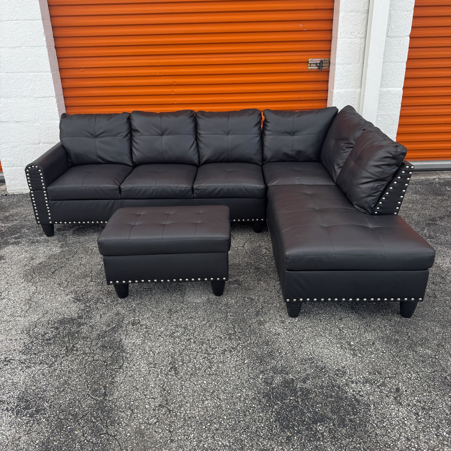 Black Leather Sectional Sofa π SAME DAY DELIVERY