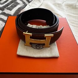 Hermes H Guillochee Belt Buckle & Reversible Leather Strap 32 mm