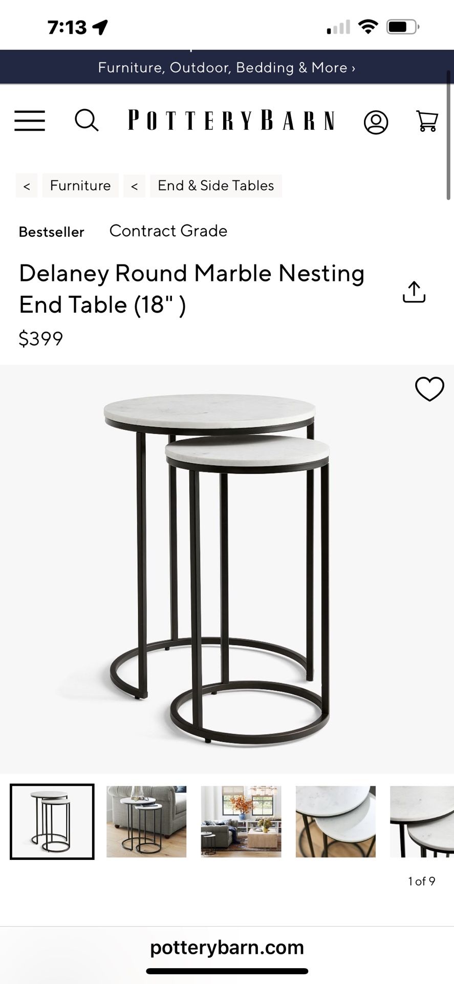 Pottery Barn Delaney marble nesting end tables