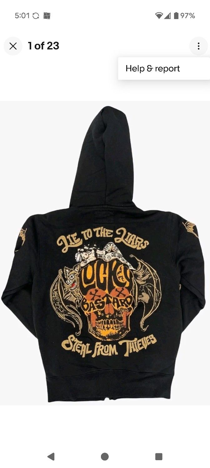 Cult of Individuality Lucky Bastard Zip Hoodie Black sz Large "Lie to the Liars"