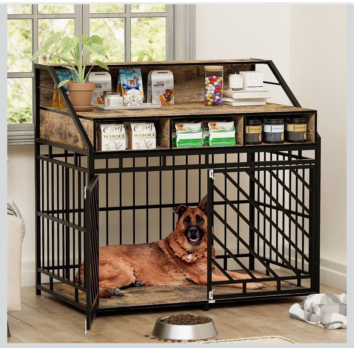 43 Inch Heavy Duty Wooden Dog Crate with Divider