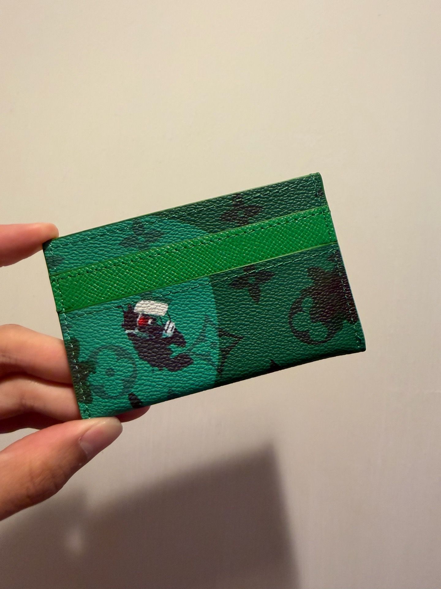 Green leather card holder