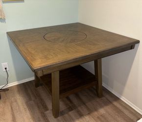 Crown Mark Counter Height Dining Table Set w/ Lazy Susan + Bench & 3 Chairs