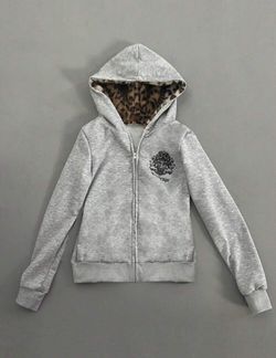 StreetHx Women's Autumn/ Winter Grey Leopard Print Knit Gothic Graphic Hooded