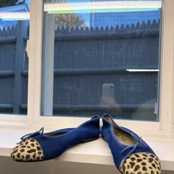 French Sole Blue Suede Ballet Flats w/ Leopard Cap Toe – Size 38 (US 7.5–8) French Sole Blue Suede Ballet Flats w/ Leopard Cap Toe – Size 38 (US 7.5–8
