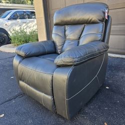 XL GREY LEATHER ROCKER RECLINER CHAIR