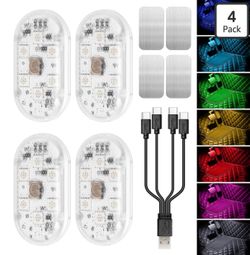 Wireless Car Led Interior Lights 4PCS, 7 Colors Under Dash Lights Touch, Wireless Led Lights for Car, Rechargeable Led Anti-Collision Strobe Lights fo