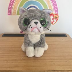 BEANIE BOOS FERGUS RHR GRAY  CAT WITH GREEN EYES ! New by Ty