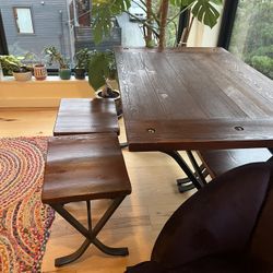 Rustic Wood and Metal DR Table & 4 Chairs