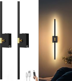 Battery Operated Wall Sconces Set of 2: 10000mAh Rechargeable Wall Lights with Remote Control, 360° Rotate Wireless Wall Scone Decor for TV/Mirror Bed
