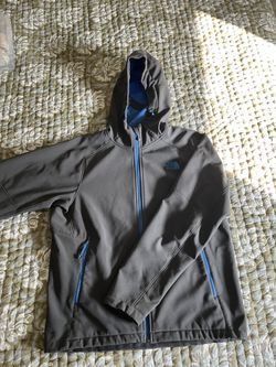 North Face APEX Bionic Men’s Medium Fleece Lined Softshell Jacket Gray/Blue Accents