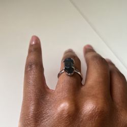 Blue Agate Sterling Silver Hammered Ring