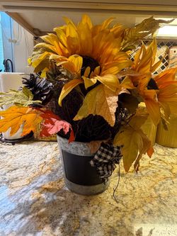 Fall Sunflower Arrangement in Galvanized Bucket
