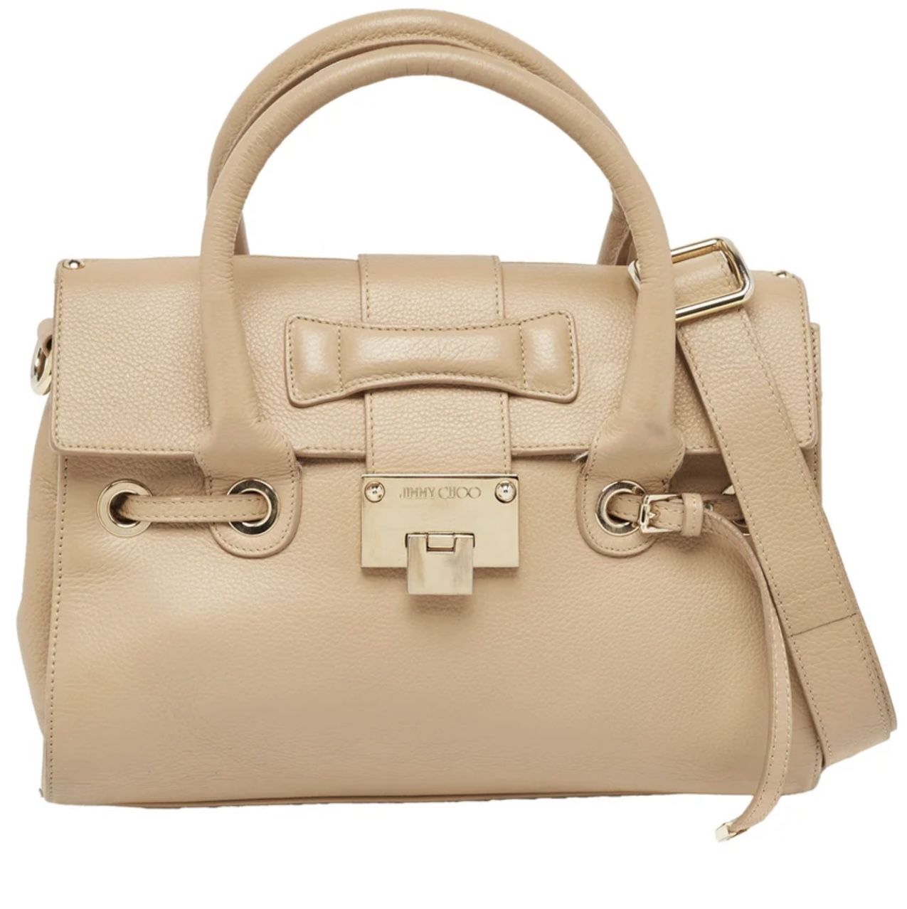 Jimmy Choo Top Handle Bag • Leather Rosalie Satchel• Gold-Tone Hardware • Rolled Handles & Single Adjustable Shoulder Strap Medium Size