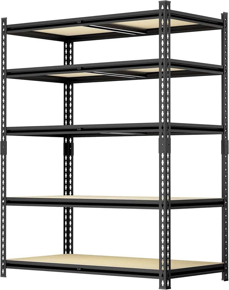 36.12"W: Father&I 5-Shelf-Storage-Rack Industrial Metal+Wood Garage/Kitchen Shelves Steel Utility Stand Shelving Unit Adjustable Heavy-Duty Shed/Close