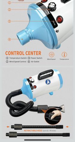 High Velocity Professional Dog Pet Grooming Dryer, Pet Grooming Hair Dryer - Dog Hair Dryer with Adjustable Temperature and Speed,with Pet Steel Comb,