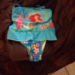 Disney Princess Swim Suit 3t Aerial Mermaid  Angel Fish Flowers Seaweed  Blue Ocean