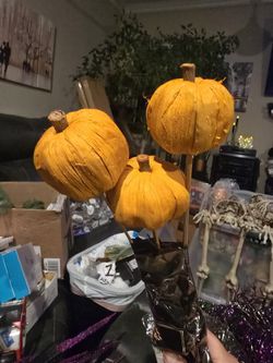 $3 !!  Rustic And Country Appeal!! Three Raffia Pumpkins On 20" Stems!! 