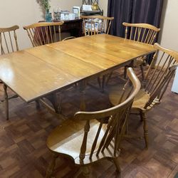 Vintage Table And 7 Chairs Table 67” Long With Leaf