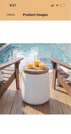 Outdoor Side Table White Stone Wood Top