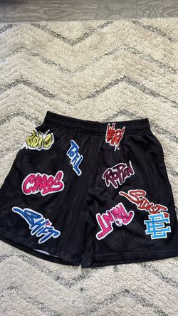 Black Mesh Shorts with Graffiti Graphics Size Medium