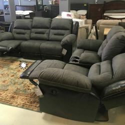 Brand New Ashley [Earhart Smoke Living Room Set Sofa And Loveseat Couch 