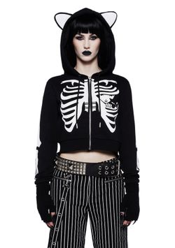 Dolls Kill x Emily the Strange Cat Crop Hoodie