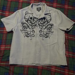 Distortion Skull Button Up Shirt 