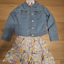 BCBG Girls Dress Size 5/6 With Denim Jacket Blue With Floral Print 