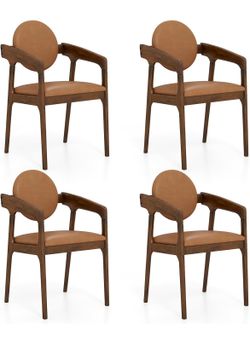 Assembled New Wooden Dining Chairs Set of 4, PU Leather Upholstered Dining Room Chairs w/Armrests,Rubber Wood Frame Padded Seat & Back
