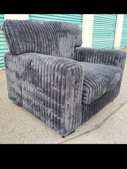 Gray Ribbed Plush Oversized Accent Chair