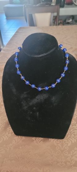 14k Gold Round Lapis Lazuli Beads Necklace 