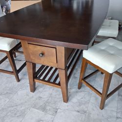 Dark Brown Dinette Set With Stools And A Bench