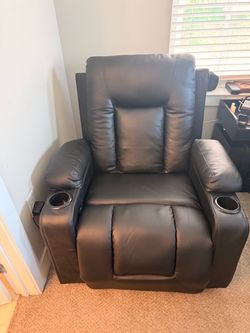 Black Leather Massage swivel Recliner with Heat and Massage