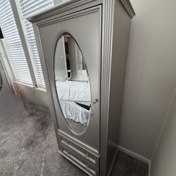 Elegant Silver Armoire with Mirror - Great Condition