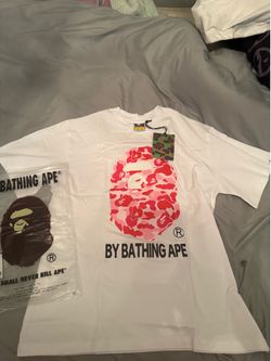 White Tee Pink Sakura BAPE shirt