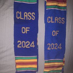 Blue /Black Kente Cloth Class Of 2024 Graduation Strip