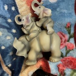Vintage 2004 Figurine Of Mama Elephant Carrying Baby Elephant 