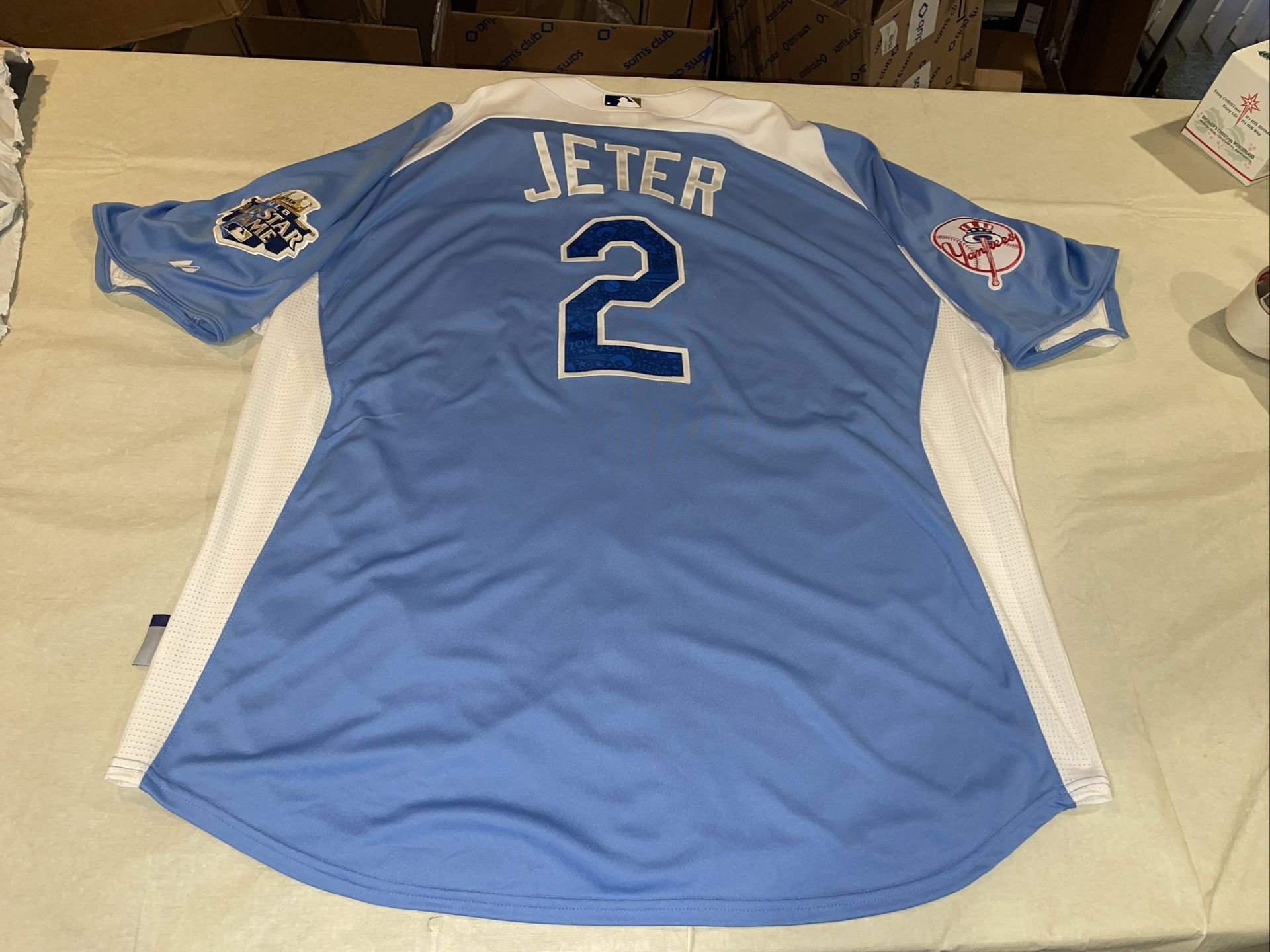 Derek Jeter 2012 All Star Game Jersey MAJESTIC Adult Xxl Clean Sewn Blue yankees