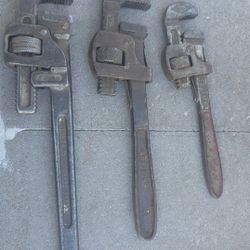 VINTAGE TRIMO TRIMONT MFG CO PIPE WRENCHES, ROXBURY MASS. USA 18”, 14”, 10”