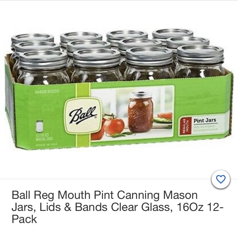 Ball regular mouth pint canning mason jars, lids and bands 16oz 12 pack
