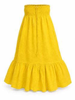 Yellow Smocked Waist Tiered Ruffle Midi Skirt