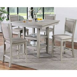 Beautiful Counter Height Oatmeal Colored 5 Piece Dining Set With Storage Shelves Firm Price $450 Financing Available 