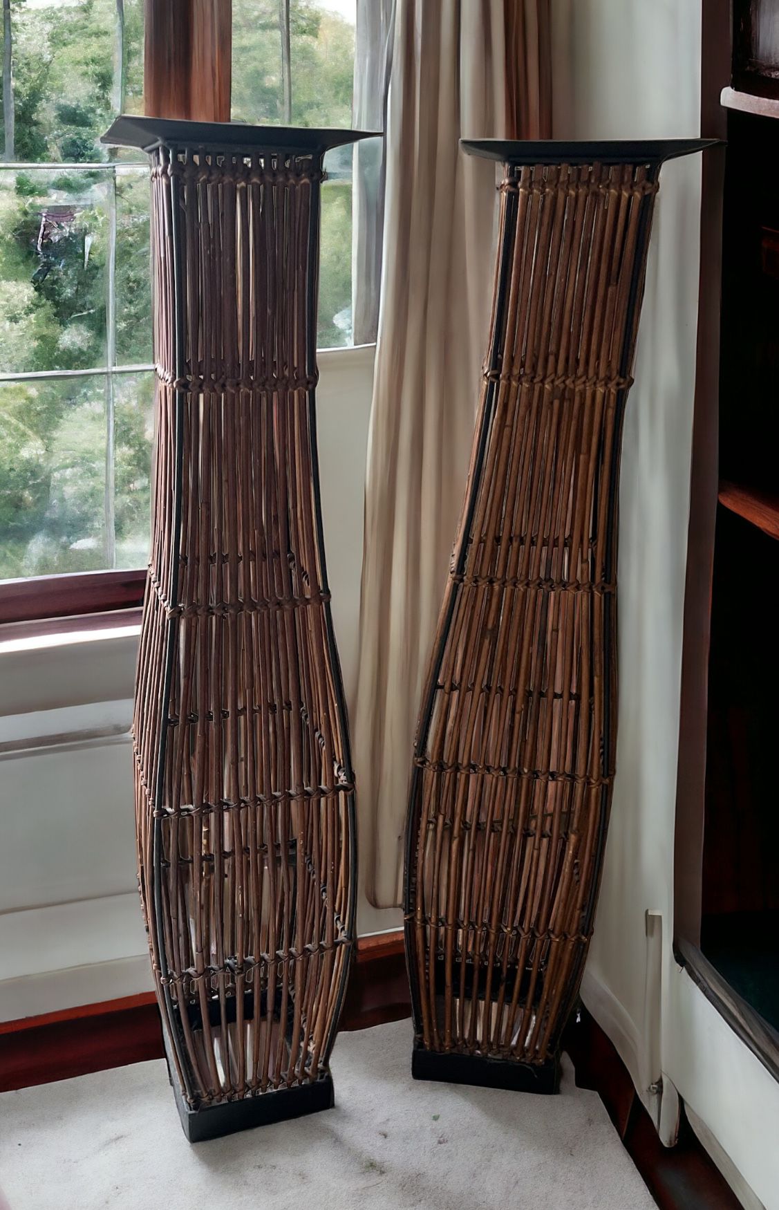 Two Wicker Plant/Candle Holders 30” X 6”