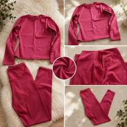 Red Activewear Long Sleeve Top and Leggings Set